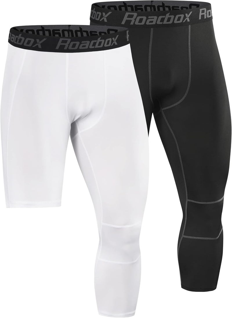 Roadbox Men's One Leg Compression Tights Pants, 3/4 Basketball Football Single Leg Leggings, Athletic Base Layer Underwear - Image 1